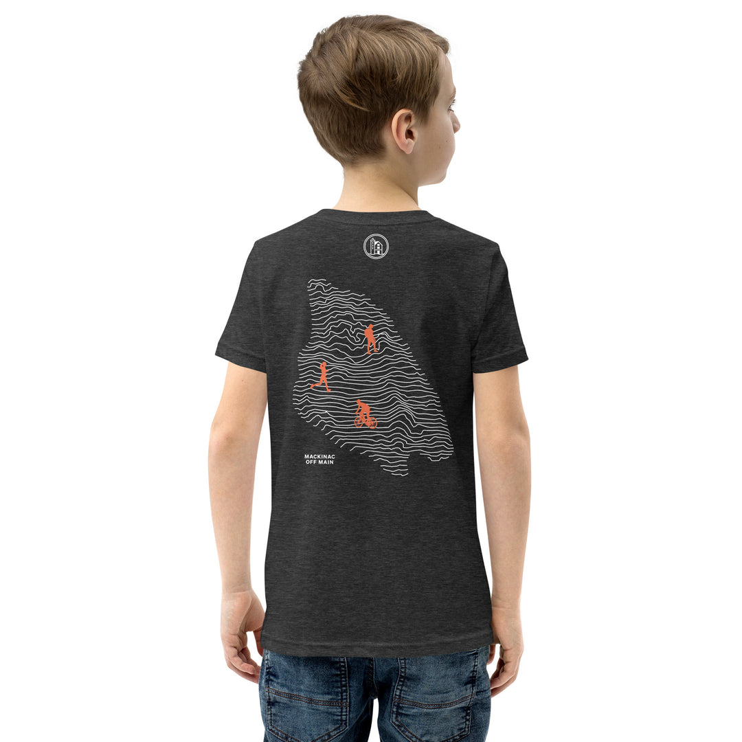 Bike Hike Run Topographic Youth T-Shirt