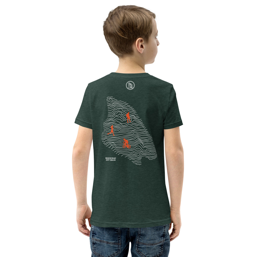 Bike Hike Run Topographic Youth T-Shirt